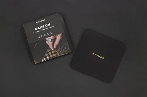 Iron And Glory | Magnetic Travel Chess Set | Mini Chess Sets | Travel Essentials & Games for Adults | Black and Gold Chess Board with Case | Travel Games with Magnetic Board - color: Travel Chess