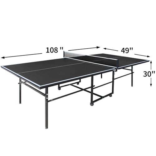 Ping Pong Table Foldable Indoor 8/8.5/9FT Single Player Playback Mode Game Set with Paddles and Balls - color: Black-9x4.1FT
