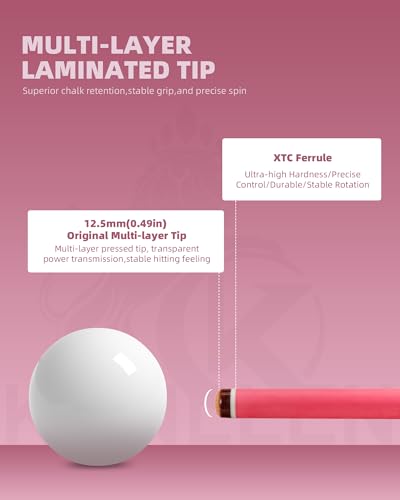 KONLLEN Pool Cue Stick Low Deflection Billiards Cue Stick Young Fashionable 58" Professional Pool Table Sticks Gifts for Adults -12.5mm Tip, 3/8 * 8Joint, Weight 19OZ - color: KL-Pink-Pro