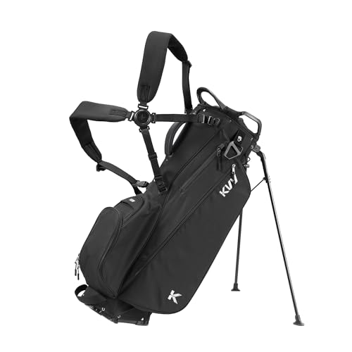 KVV Lightweight Golf Stand Bag with 7 Way Full-Length Dividers, 5 Zippered Pockets, Automatically Adjustable Dual Straps,Elegant Design - color: Black