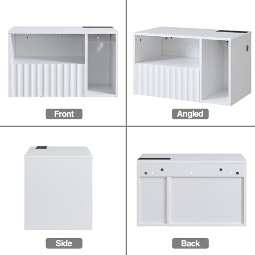 BuildHom Modern Matte White Fluted Floating Nightstand with Charging Station, NightStand with Drawers, Bedside with USB Ports and Outlets, Bedroom Furniture (Set of 2) - color: Matte White, size: Set of 2