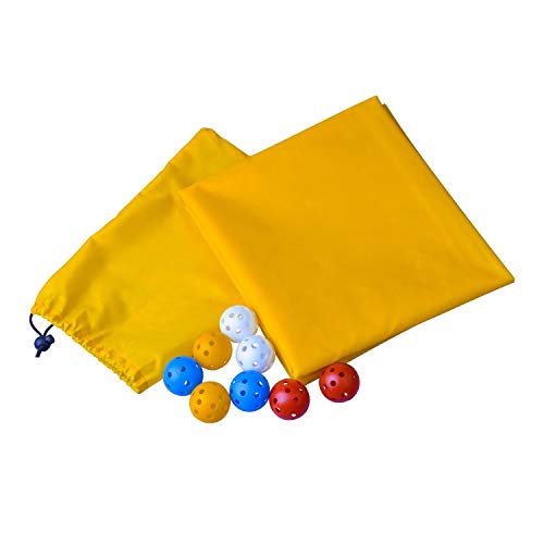 Sonyabecca Yellow Hole Tarp Team Building Games for Work with 8 Pcs Team Building Ball for Teamwork Group Learning Fun - size: 85''Lx57''W
