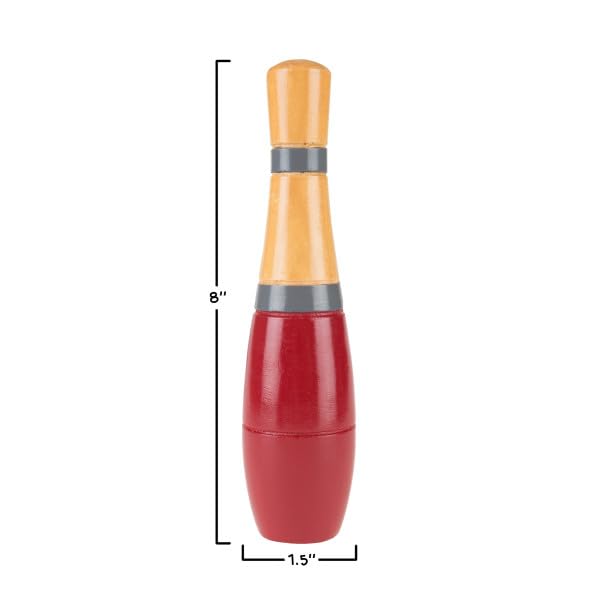 Wooden Lawn Bowling - Adults and Kids Bowling Set with 10 Pins, 2 Balls, Carry Bag - Indoor and Outdoor Games - Skittle Yard Games (Red) - color: Red & Gray