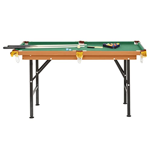 55" Portable Folding Billiards Pool Table Billiard Table Table, Family Pool Set with Cues Balls Rack and Chalk, Compact Green Felt Table for Indoor Outdoor Use with Easy Setup ch