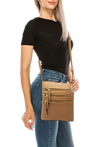 Solene Crossbody Bag Functional Multi Pocket Messenger Purse Top Zip Closure Shoulder Handbag With Adjustable Strap - color: Rose Pink
