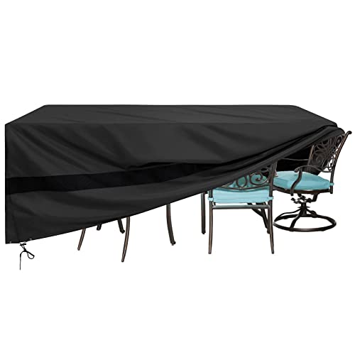 SunPatio Patio Furniture Covers Waterproof, Rectangular Table and Chairs Set Cover, Outdoor Furniture Set Cover with Drawstrings and Taped Seams, All Weather Protection, 76"W x 50"D x 30"H, Black - size: 76"W x 50"D x 30''H