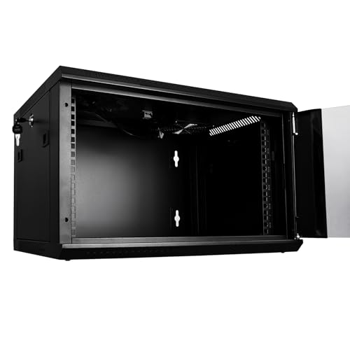 RackPath 6U Wall Mount Network Rack Cabinet – Quiet Cooling Fan, Locking Glass Door, 17.7" Deep (450mm), Removable Locking Side Panels, Fits 19" IT & A/V Equipment - size: 6U