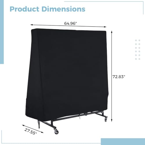 Waterproof Ping Pong Table Cover, 210D Polyester Taffeta Tennis Protector for Regulation Size Tables, Black, 72.83 x 64.96 x 27.55 in