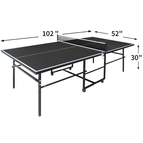 Ping Pong Table Foldable Indoor 8/8.5/9FT Single Player Playback Mode Game Set with Paddles and Balls - color: Black-8.5x4.3FT