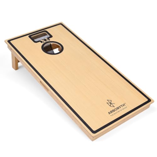 Premium Regulation Cornhole Set - Two 4x2FT Double Hole Boards with Built-in Scoreboard, 1 Canvas Tote Bag & 8 Professional Gusseted Dual-Sided Red & Blue Duck Canvas/Suede Bean Bags