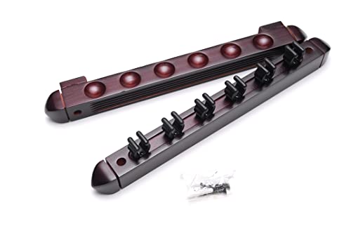 HAN'S DELTA 6 Pool Cue Rack - Billiard Stick Wall Mounted Wood Cue Rack, (Multiple Colors Available) (Brown) - color: Brown