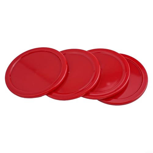 Air Hockey Pushers and Pucks Set, 96mm Red Plastic Mallets with Felt, 64mm Pucks, Replacement Accessories for Indoor Game Tables