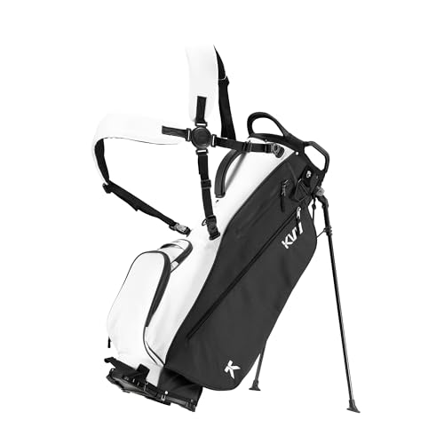 KVV Lightweight Golf Stand Bag with 7 Way Full-Length Dividers, 5 Zippered Pockets, Automatically Adjustable Dual Straps,Elegant Design - color: Black/White