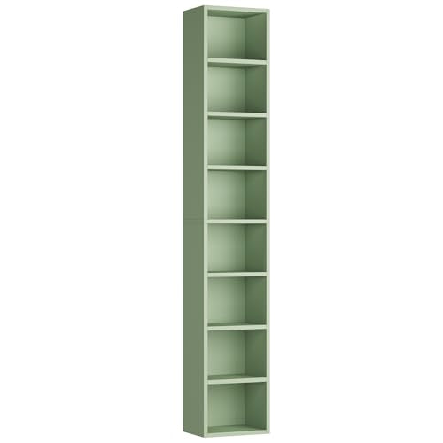 FOTOSOK 8-Tier Media Tower Rack, 11.6 X 9.3 X 70.9 Inches CD DVD Slim Storage Cabinet with Adjustable Shelves, Tall Narrow Bookcase Display Bookshelf for Home Office, Green - color: Green