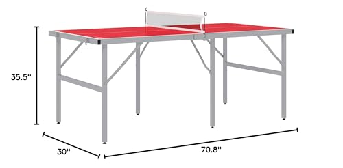 Mini Ping Pong Table Set for Outdoor and Indoor, Foldable Table TTable with Net, 2 Paddles, 3 Balls, Adjustable Feet, Easy Assembly, Red