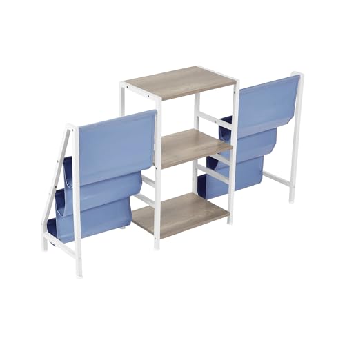 Homy Casa Audio-Visual Shelving Unit – Metal Frame with Wood Shelves & Fabric Bags – Compact AV Equipment Stand, Media Storage Rack for Gaming Accessories & Living Room Organization