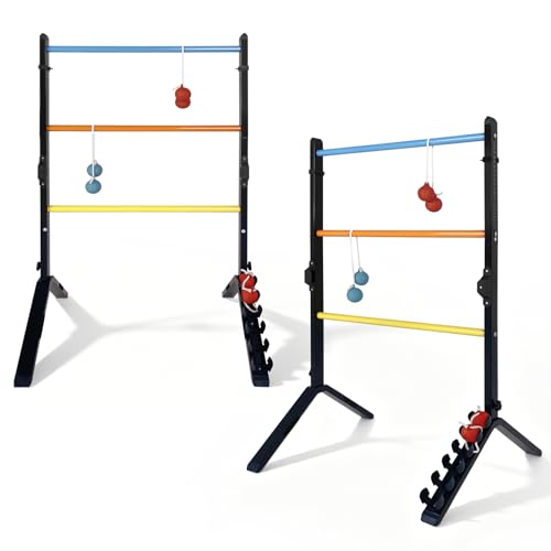 Steel Ladder Toss Game Set,Heavy-Duty Metal 2 Pack Ladder Ball Rack with 6 Bolas & Scorekeeper,Assembly-Free Outdoor Yard Games for Adults &teens Portable Lawn Toss for Camping, Beach,Backyard Party