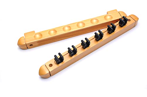 HAN'S DELTA 6 Pool Cue Rack - Billiard Stick Wall Mounted Wood Cue Rack, (Multiple Colors Available) (Honey) - color: Honey