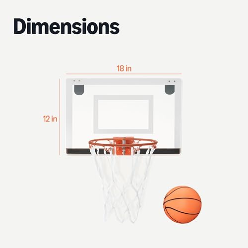 Amazon Basics Mini Indoor Basketball Hoop, Over The Door Backboard and Rim, Includes 5-inch PVC Basketball and Pump, 18" x 12"