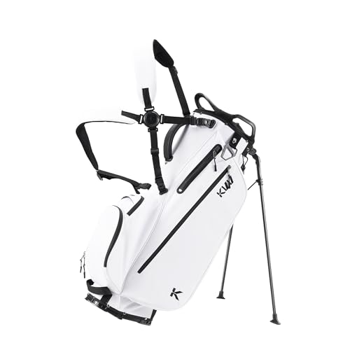 KVV Lightweight Golf Stand Bag with 7 Way Full-Length Dividers, 5 Zippered Pockets, Automatically Adjustable Dual Straps,Elegant Design - color: White