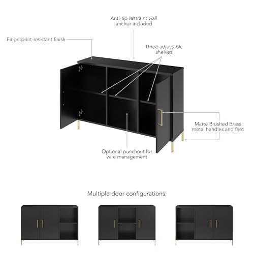 Bush Home Essence Accent Cabinet with Doors, Living Room Furniture, Essence Collection, Black Stipple