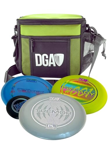 DGA Beginner Disc Golf Starter Set with Lightweight Disc Bag, Premium Driver, Premium Midrange, and Baseline Putter & Mini Marker – Perfect for New & Casual Players (Neon Green)