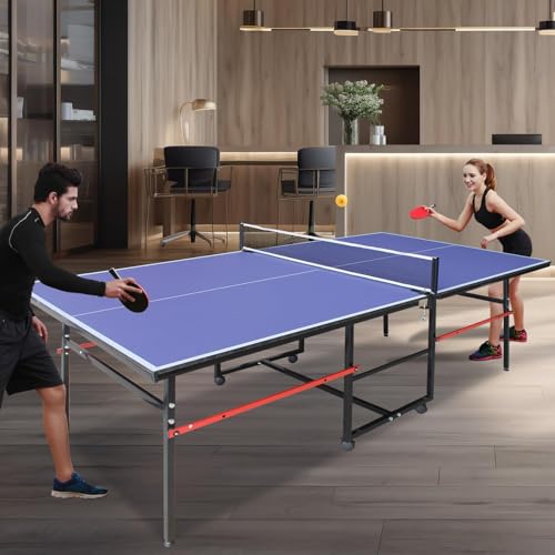 6'X3' Midsize Foldable Table Tennis Table Set - Complete Ping Pong Table with 2 Paddles, 3 Balls & Game Net, Lightweight Aluminum Frame, Instant Setup for Game Room/Apartment/Office, Easy Storage