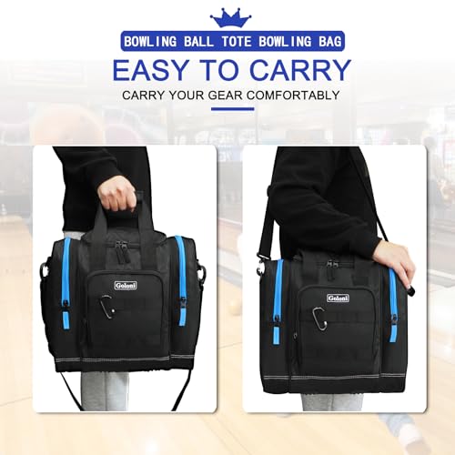 Goloni 1 Ball Bowling Bag for Men, Durable Bowling Tote with Padded Holder & Ventilated Shoe Compartment (Fits Size 14) - color: Black+Blue