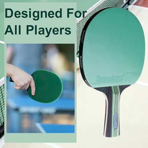 Senston 5-Ply Ping Pong Paddles Set – Premium Wood Table Tennis (Set of 2) with 3 Balls & Portable Carry Case – High-Control 2mm Sponge & Ergonomic Non-Slip Grip for Beginners & Family Play - color: Green