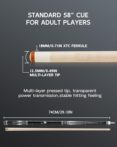KONLLEN KL-KB Low Deflection Maple Billiards Cue Pool Cue Stick Real Wood Abalone Shell Inlay Wrapless 12.5mm Tip - color: AK-KB-1-set3