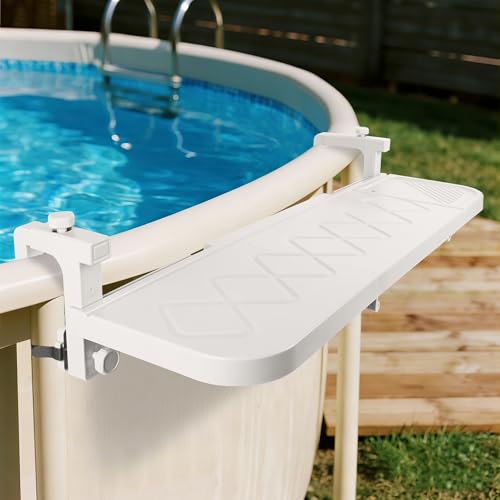 winemana Pool Bar for Above Ground Pool Swim Up Bar 38.4" x12" Adjustable Poolside Table Foldable Swimming Pool Shelf Fits Round Oval Rectangle Pools Clip-On Drink Table for Deck Patio, White - color: White