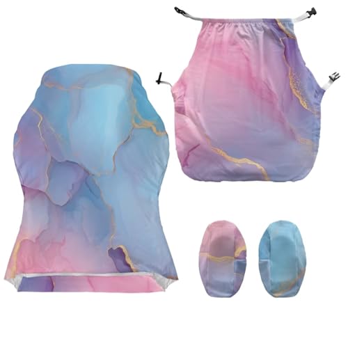 Blue Pink Marble Texture Print 4 PCS Gaming Chair Covers Slipcovers Stretchy Gaming Chair Cover Set Dustproof Washable Office Desk Chair Cover with Armrest Covers - color: Blue Pink Marble Texture