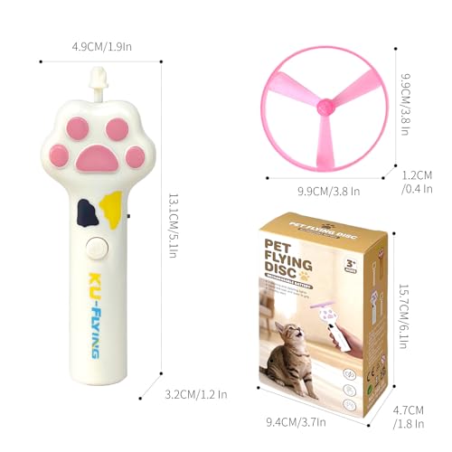 Rechargeable Cat Flying Disc Launcher, Interactive Hunting Fetch Toy with 6 Soft Flexible Flying Spinners, Electric Pet Play Toy, Indoor Outdoor Yard Interactive Exercise Toys for Cats(White) - color: White