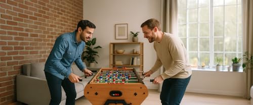 KICK Triplex 55″ Telescopic Rods 3-in-1 Swivel Multi Game Table – Foosball, Pool/Billiards & Air Hockey - color: Brown