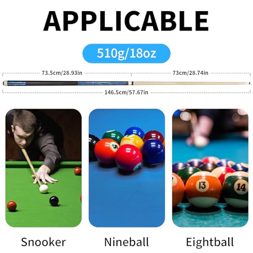 LOTKEY Pool Cue Stick,58"/52"/48"/42" Pool Cue Set of 4/2/1 Billiard Cues Sticks for Professional,Pool Sticks for Adults 14 15 19 20 21oz House Bar with 2 Billiard Chalk - color: 18oz Blue (1 piece)