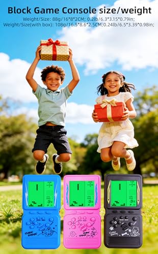 Green Backlight Block Game Console Built-in 23 Building Brick Retro Games Electronic Cube Puzzle Kid's Birthday Outdoor/Indoor/Travel Leisure Entertainment (Black) - color: Black
