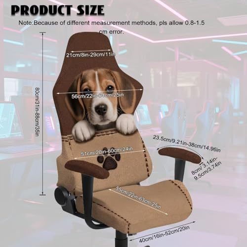 Suobstales Beagle Dog Paw Print Gaming Chair Cover, Removable Office Chair Cover with Zipper, Stretch Anti-dust Universal Washable High Back Computer Seat Protector for Pets - color: Beagle Dog Paw