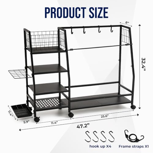 Golf Bag Storage Rack, Heavy Duty Golf Organizer with 4 Storage Zones & Lockable Wheels, Multi-Function Golf Bag Stand for Garage Basement Golf Club