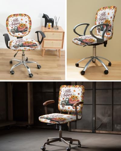 Savannan Office Chair Cover, Watercolor Fall Maple Leaf Truck Protective Stretch Elastic Universal Cover for Desk Task Chair,Computer Rotating Chair 1 Pcs Thanksgiving Pumpkin Sunflower