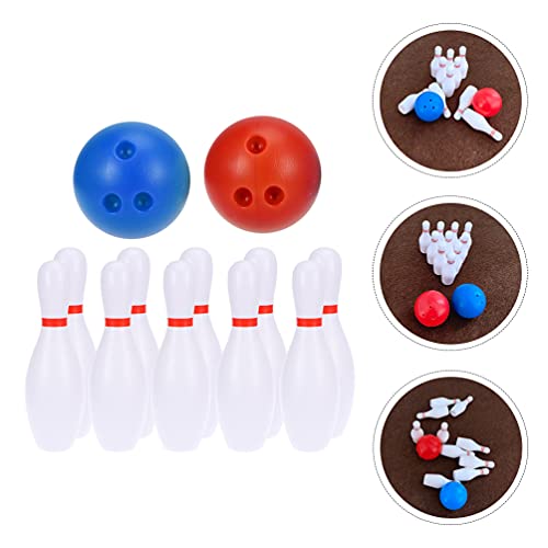 STOBOK Miniature Bowling Set for Dollhouse Accessories with 2 Red Balls 2 Blue Balls and 20 Pins Mini Desktop Bowling Model Toy for Kids and Home Decoration