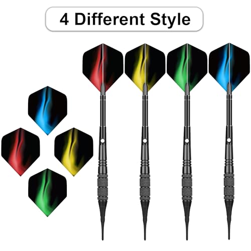 Soft Tip Darts Set 18g, 12 Pack with 100 Tips and 24 Flights | 12 soft tip darts, 18g weight, aluminum shafts, knurled barrels, 100 spare tips, 24 flights, for electronic dartboards