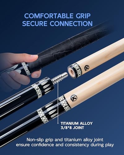 KONLLEN Maple Pool Cue Stick for Adults - Features Low Deflection Shaft, Titanium Alloy 3/8x8 Joint, and 12mm Tip - color: K-01
