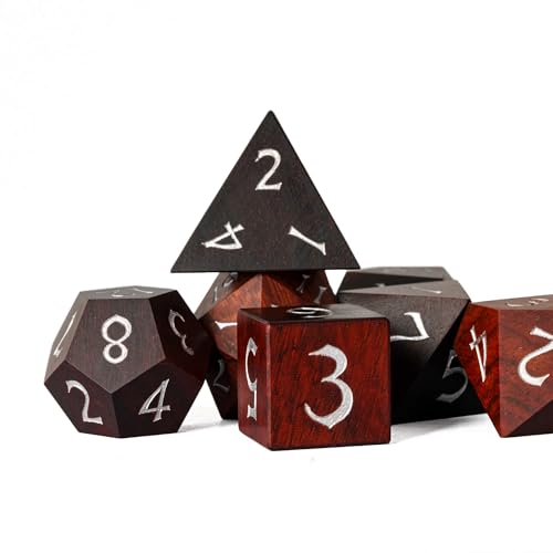 Wooden DND Dice Set, Natural Wood Polyhedral Dice Set D&D with Metal Box for Role Playing Games and Tabletop Games (Red Sandalwood) - color: Big Red Sandalwood