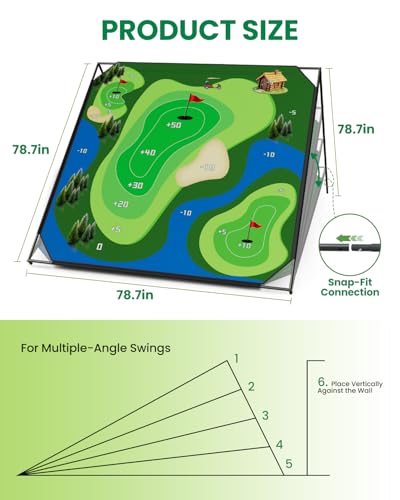 NAIZEA Golf Chipping Game with Stand - Golf Target Battle Games with Hitting Mat, 25 Sticky Balls, Indoor Outdoor Portable Golfs Game for Chipping Practice for Dads Golfers,80"x80"