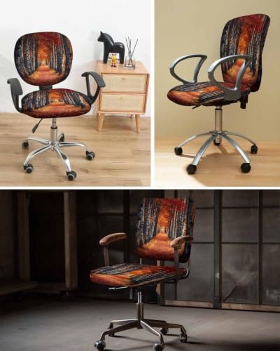 Savannan Office Chair Cover, Autumn Forest Fallen Leaves Protective Stretch Elastic Universal Cover for Desk Task Chair,Computer Rotating Chair 1 Pcs Trees Red Orange Maple Leaves
