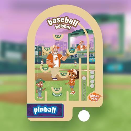 Upbounders® Alma's Way™ Baseball-Béisbol Wooden Pinball, Hand-Held Travel Game for Kids Ages 3+, Bilingual Sports Theme
