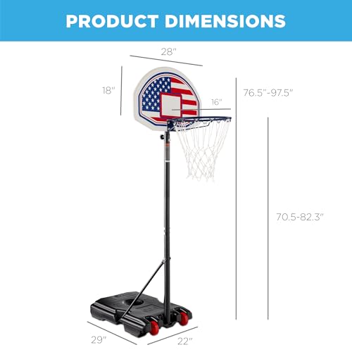 Best Choice Products Kids Height-Adjustable Basketball Hoop, Portable Backboard Set w/ 2 Wheels, Fillable Base, 70.5in to 82.3in Tall - style: American Flag