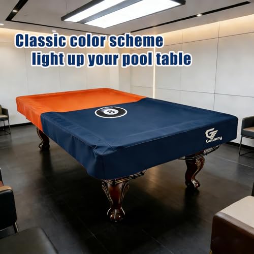 8FT (100"L x 56"W x 8"H) Heavy Duty Leatherette Pool Table Cover – Waterproof, Scratch-Resistant, All-Season Protection for Indoor/Outdoor Use – Orange/Dark Blue