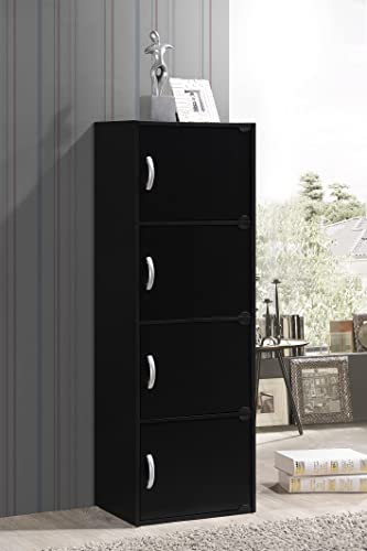 HODEDAH IMPORT 4-Shelf Bookcase Cabinet, Black - color: Black