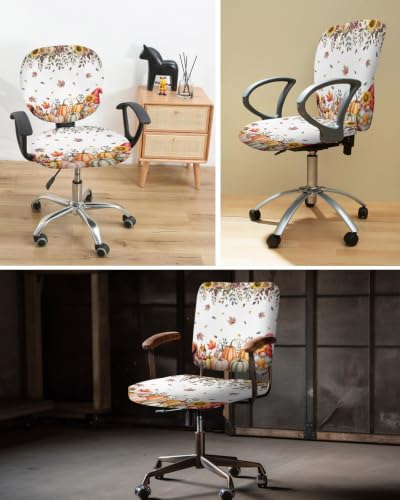 Savannan Office Chair Cover, Autumn Maple Leaf Gnome Squirrel Protective Stretch Elastic Universal Cover for Desk Task Chair,Computer Rotating Chair 1 Pcs Watercolor Pumpkin Sunflower